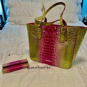 Brahmin Ashlee handbag and Cordelia wallet in Limeade Ombre Melbourne